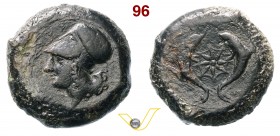 SICILIA - SyracusaeDionisio I (405-367 a.C.) Ae o Dracma. D/ Testa elmata di Athena R/ Stella e ai lati due delfini. SNG ANS 454 CNS 62 Ae g 31,76 • F...