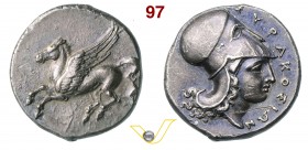 SICILIA - SyracusaeEpoca di Timoleone e della terza Democrazia (344-317 a.C.) Statere al tipo di Corinto. D/ Pegaso in volo R/ Testa elmata di Athena....
