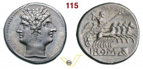 ROMANO CAMPANE (225-212 a.C.) Didramma. D/ Testa di Giano bifronte R/ Giove, con scettro e fulmine, su quadriga. B. 23 Syd. 64 Cr. 30/1, 32/1, 33/1 e ...