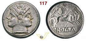 ROMANO CAMPANE (225-212 a.C.) Didramma. D/ Testa di Giano R/ Giove su quadriga; sotto ROMA in rilievo su una tavoletta. B. -Syd. 64d Cr. 28/3 e 29/3 A...