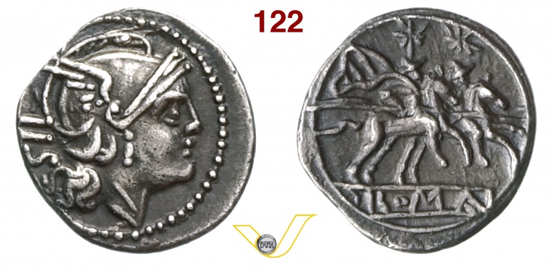 ANONIME (dopo il 211 a.C.) Sesterzio. D/ Testa di Roma R/ I Dioscuri al galoppo ...