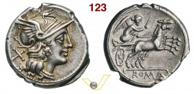 ANONIME (157-156 a.C.) Denario. D/ Testa di Roma R/ La Vittoria su biga. B. 6 Syd. 376, 431 e 439 Cr. 197/1 A.V. 26 Ag g 4,12 • Ex Hess.Divo, asta 317...