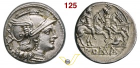 ANONIME (211-170 a.C.) Denario, simbolo cornucopia. D/ Testa di Roma R/ I Dioscuri al galoppo verso d. B. 20 Syd. 216 e 340 Cr. 58/2 A.V. 29 Ag g 3,98...