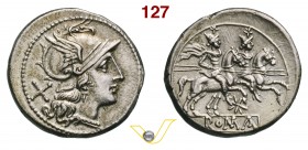 ANONIME (211-170 a.C.) Denario, simbolo stella. D/ Testa di Roma R/ I Dioscuri al galoppo verso d. B. 20 Syd. 263 Cr. 113/1 A.V. 29 Ag g 4,28 • Ex Gor...