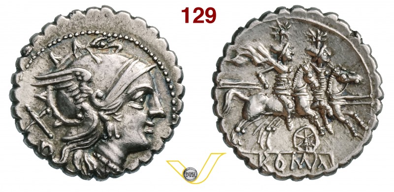 ANONIME (211-170 a.C.) Denario, simbolo ruota a sei raggi. D/ Testa di Roma R/ I...