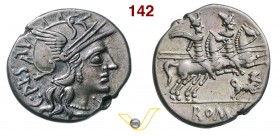 ANTESTIA - C. Antestius Labeo (146 a.C.) Denario. D/ Testa elmata di Roma R/ I Dioscuri a cavallo verso d.; sotto un cane con le zampe anteriori alzat...