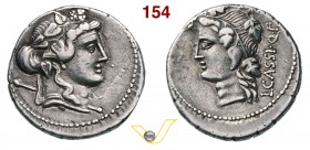 CASSIA - L. Cassius Q. f. Longinus (78 a.C.) Denario. D/ Testa di Libero (o Bacco) a d. R/ Testa di Libera a s. B. 6 Syd. 779 Cr. 386/1 A.V. 177 Ag g ...
