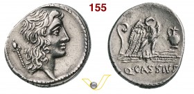 CASSIA - Q. Cassius Longinus (55 a.C.) Denario. D/ Testa del Bonus Eventus R/ Aquila su folgore tra lituus e praefericulum. B. 7 Syd. 916 Cr. 428/3 A....