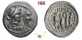 CORNELIA - L. Cornelius Sulla Felix (84-83 a.C.) Denario. D/ Testa di Venere; davanti Cupido con palma R/ Praefericulum e lituus tra due trofei. B. 29...