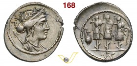 CORNELIA - Faustus Cornelius Sulla (56 a.C.) Denario. D/ Busto di Venere con scettro sulla spalla R/ Tre trofei tra praefericulum e lituus. B. 63 Syd....