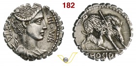 HOSIDIA - C. Hosidius C.f. Geta (68 a.C.) Denario. D/ Busto di Diana con arco e faretra R/ Il cinghiale di Calidonia colpito da una freccia ed assalit...