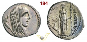 HOSTILIA - L. Hostilius Saserna (48 a.C.) Denario. D/ Testa della Gallia e dietro un carnyx R/ Diana d'Efeso con cervo e lancia. B. 4 Syd. 953 Cr. 448...