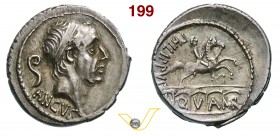 MARCIA - L. Marcius Philippus (56 a.C.) Denario. D/ Testa del re Anco Marzio; dietro il lituus R/ Statua equestre su acquedotto a cinque arcate. B. 28...