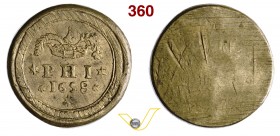 MILANO - Peso "PHI", datato 1658 (Filippo IV) corrispondente al Mezzo Filippo d'argento. mm 26 g 13,92