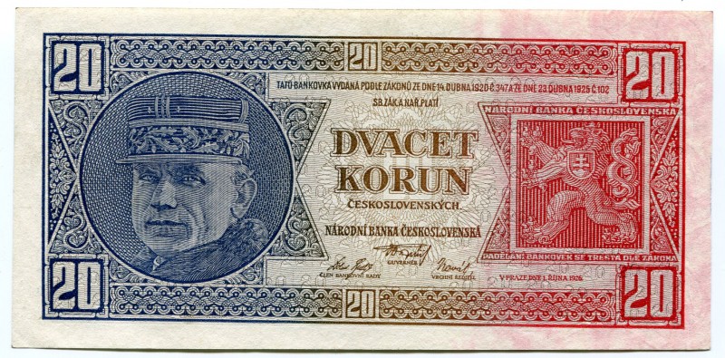 Czechoslovakia 20 Korun 1926
P# 20a; AUNC-