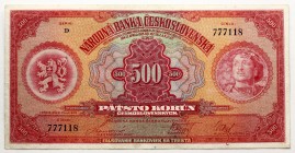 Czechoslovakia 500 Korun 1929
P# 24a; № D777118; XF+
