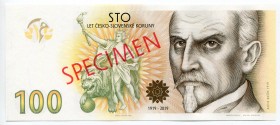 Czech Republic Commemorative Banknote "100th Anniversary of the Czechoslovak Crown" 2019 (2020) SPECIMEN NEW RARE
100 Korun 2019; Released just 2.000...