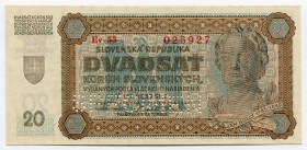 Slovakia 20 Korun 1939 Specimen
P# 7s; UNC; Specimen