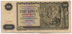 Slovakia 1000 Korun 1940
P# 13a; VF-