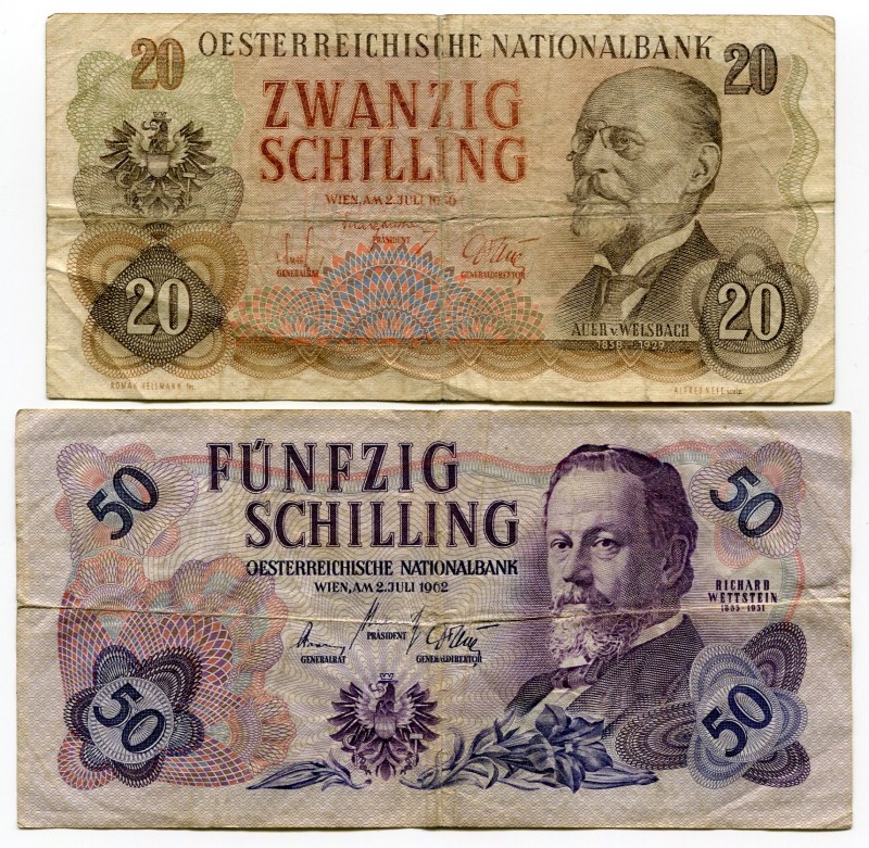 Austria 20 & 50 Schilling 1956 -62
aVF