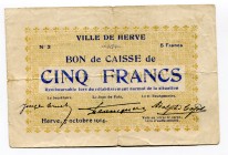 Belgium 5 Francs 1914 WWI
Ville De Herve