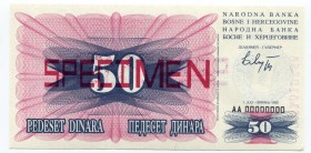 Bosnia and Herzegovina 50 Dinara 1993 Sarajevo A0000000 Specimen
P# 12s; UNC