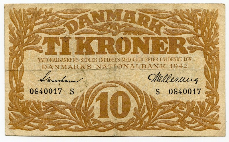 Denmark 10 Kroner 1942
P# 31l; GVF