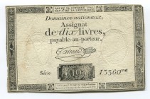 France 10 Livres 1792
P# 66b; This Banknote is Placed in the Website's Catalog http://fox-notes.ru/img/FRANCE_NEO_F05_D010102016.htm; VF-
