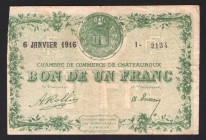 France Chambre de Commerce de Chateauroux 1 Frank 1916
№ 2134; VF