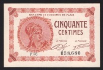 France Chambre de Commerce de Paris 50 Centimes 1922
№ 038,680; UNC