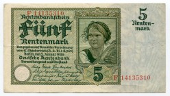 Germany - Weimar Republic 5 Rentenmark 1926
P# 169; # F14135310