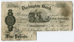 Great Britain Receipt of Darlington Bank 5 Pounds 1890 RARE
G