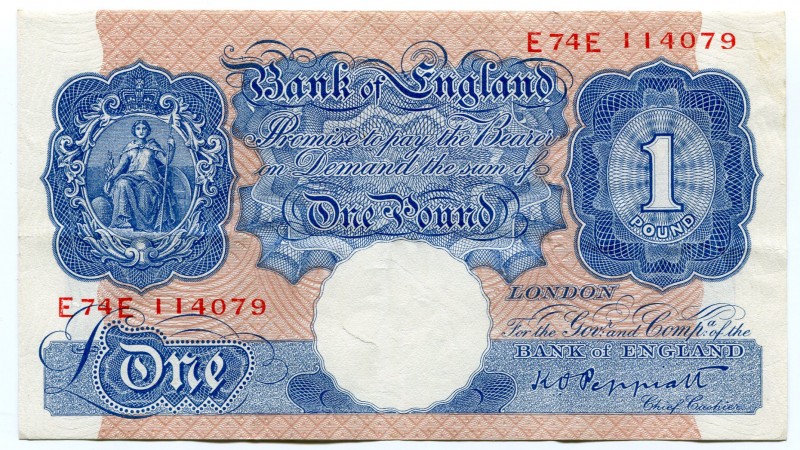 Great Britain 1 Pound Emergency Note 1940 Peppiatt
P# 367; gVF