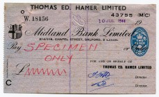 Great Britain Midland 1944 Specimen Only
Midland Bank Limited