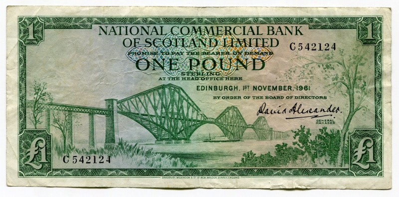 Scotland 1 Pound 1961 National Commercial Bank of Scotland
P# 269; VF