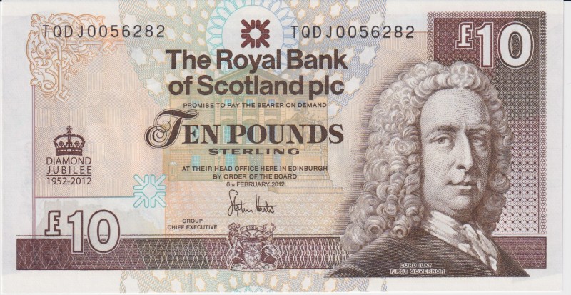 Scotland 10 Pounds 2012
P#368;UNC; Queens Diamond Jubilee