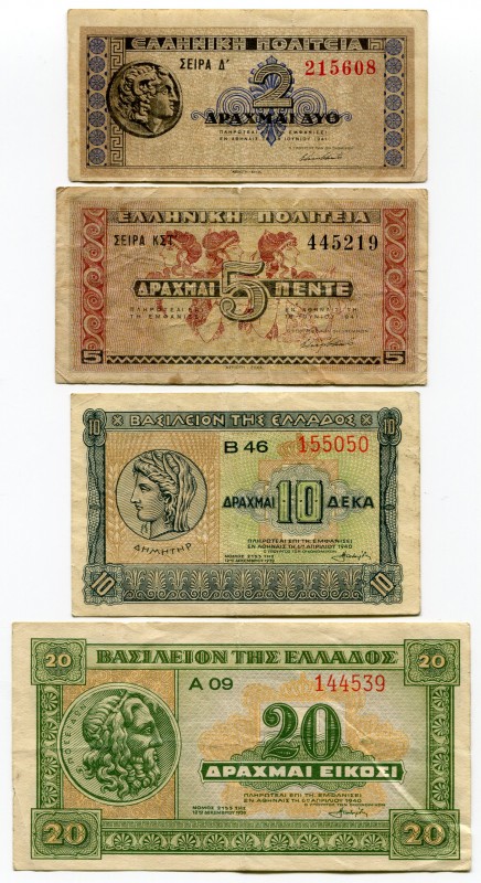 Greece 4 Pcs Set 2-5-10-20 Drachmai 1940 -41
VF