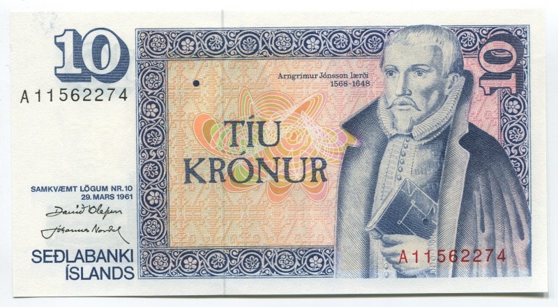 Iceland 10 Kronor 1961
P# 48a; UNC