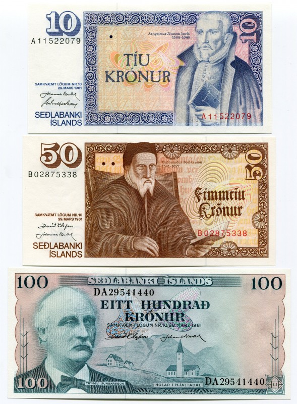 Iceland 3 Pcs Set 10-50-100 Kronur 1961
UNC