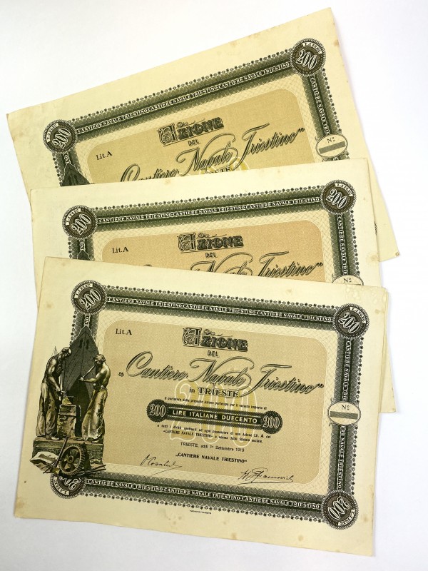 Italy Lot of 3 Bonds "Trieste Shipyard" 1919
With Coupons