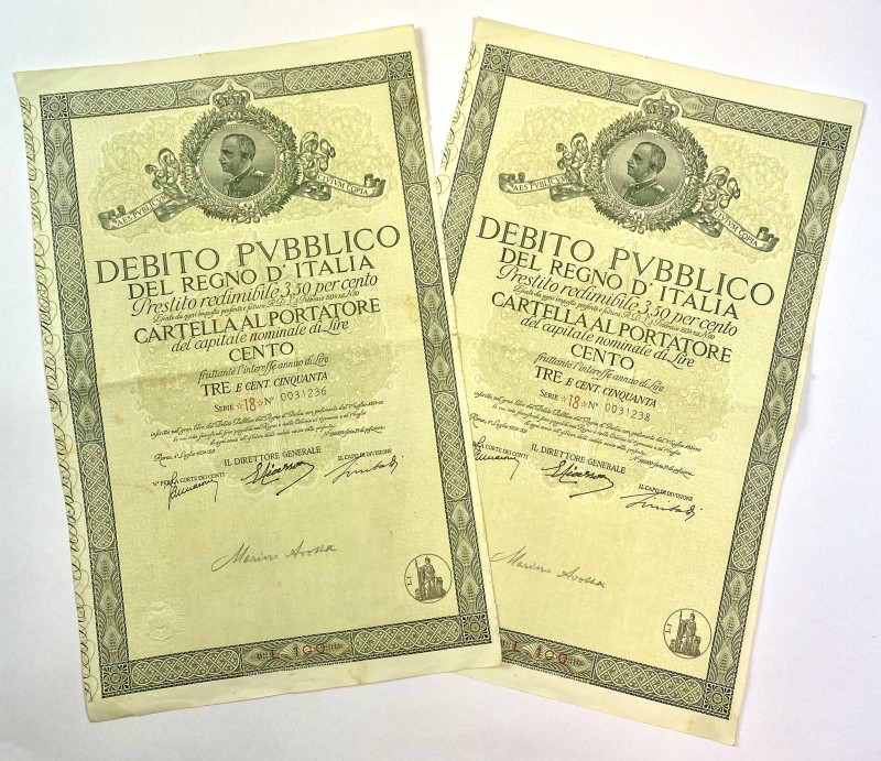 Italy Lot of 2 Bonds 100 Lire 1934
Nice Conditions!