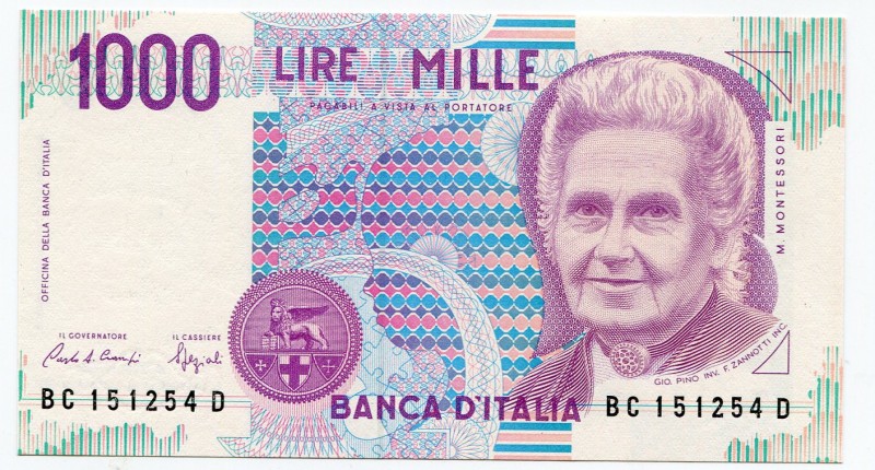 Italy 1000 Lire 1993 Printing Error - Uncommon Colour
P# 114; UNC