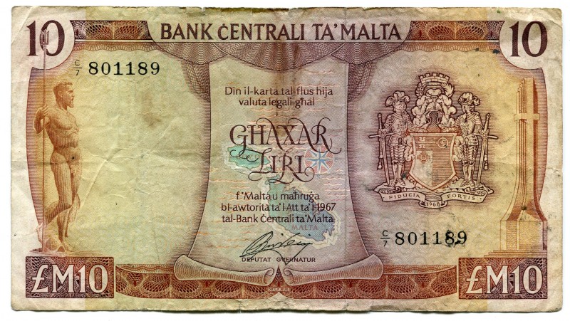 Malta 10 Liri 1967 -1973
P# 33; VF