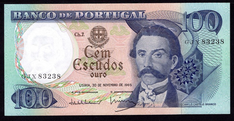 Portugal 100 Escudos 1965
P# 169a; XF+