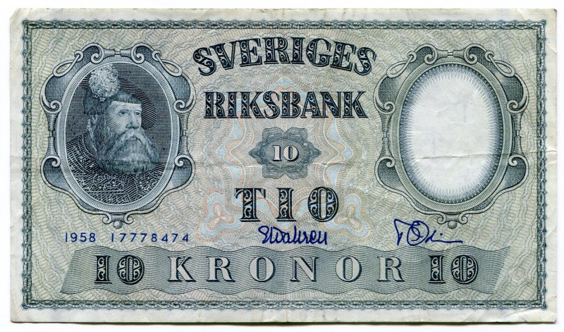 Sweden 10 Kronor 1958
P# 43f; VF