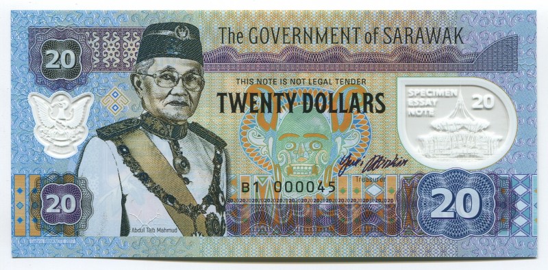 Sarawak 20 Dollars 2017 Specimen
Gabris; Mintage: 2000; Polymer; Type 2; Abdul ...