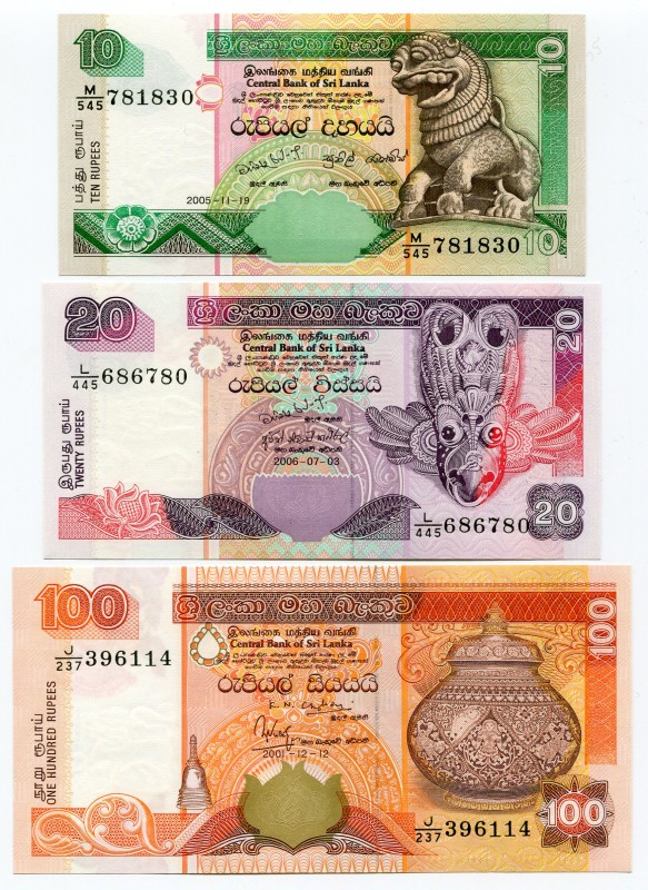 Sri Lanka 3 Pcs Set 10-20-100 Rupees 2001 -2006
UNC