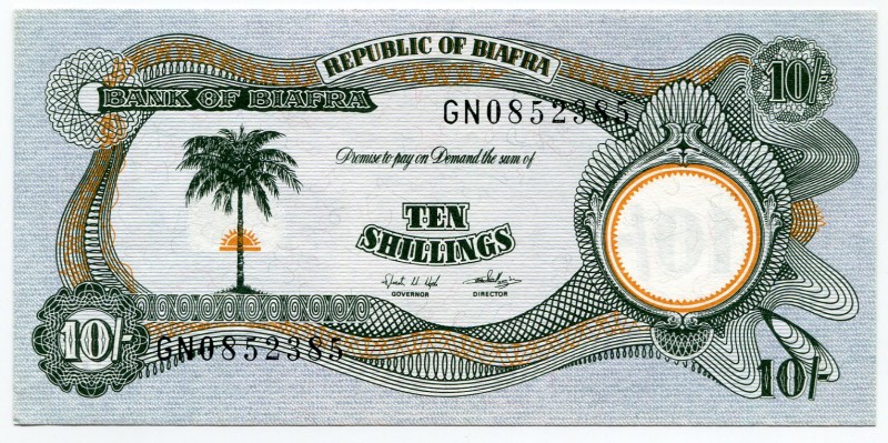 Biafra 10 Shillings 1968
P# 4; UNC