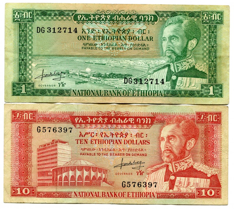 Ethiopia 1 & 10 Dollars 1966
VF