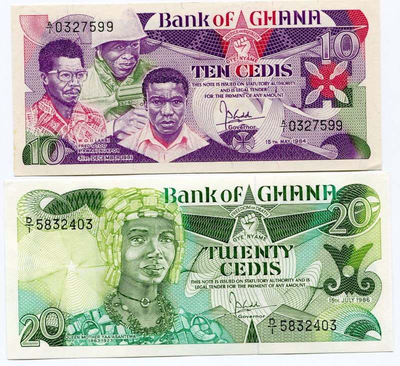 Ghana 10 & 20 Cedis 1984 -86
UNC
